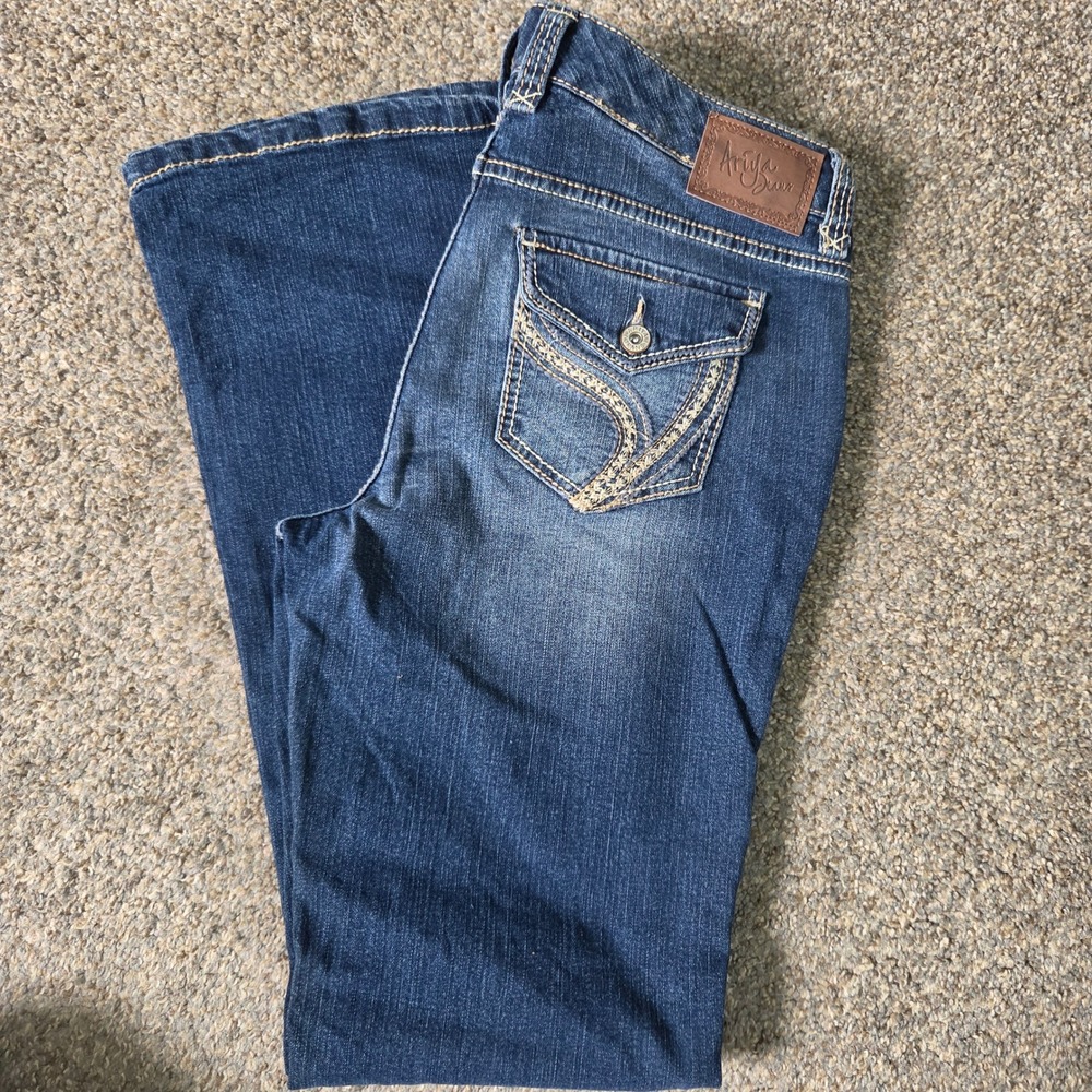 Ariya Jeans Curvy Fit Flare Dark Wash‎ Denim Blue Jeans Size 13/14 Womens